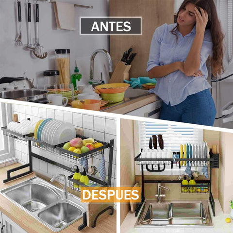ORGANIZADOR Y ESCURRIDOR DE PLATOS EN ACERO INOXIDABLE