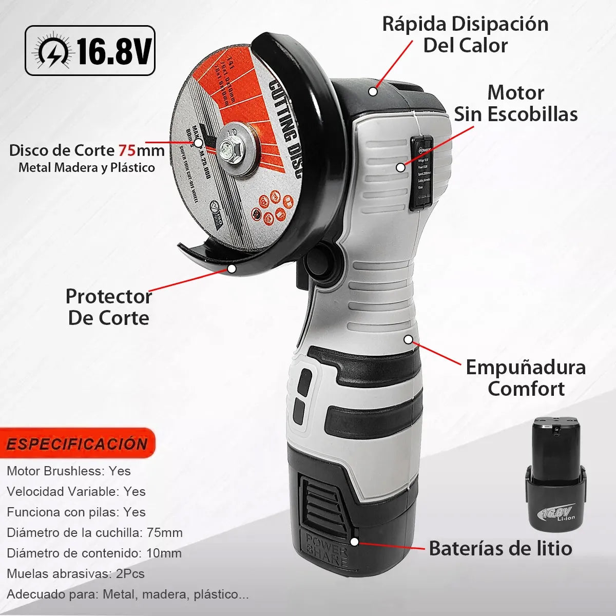PULIDORA, CORTADORA, AMOLADORA ANGULAR INALÁMBRICA - 50% DESCUENTO HOY