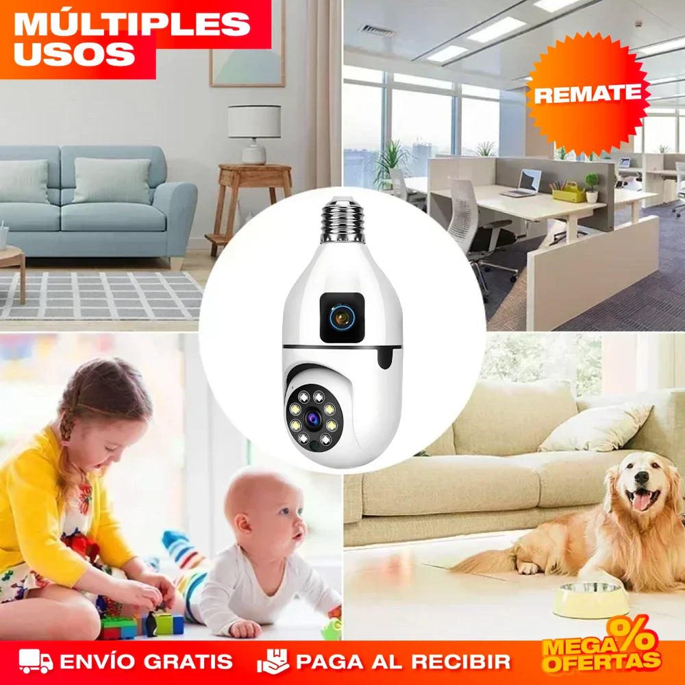¡GRAN PROMO! - Pack X2 Camaras Bombillo monitoreo 360° y Control total