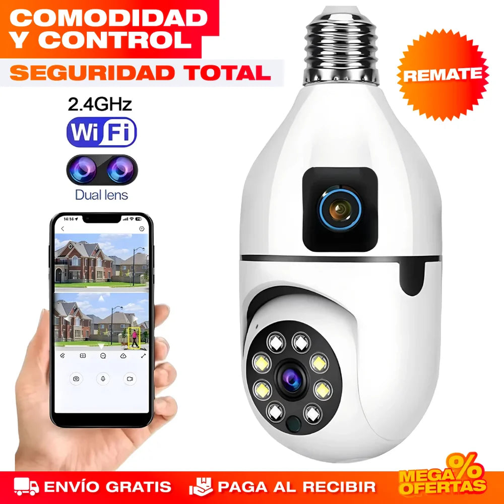 ¡GRAN PROMO! - Pack X2 Camaras Bombillo monitoreo 360° y Control total
