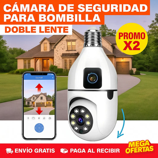 ¡GRAN PROMO! - Pack X2 Camaras Bombillo monitoreo 360° y Control total