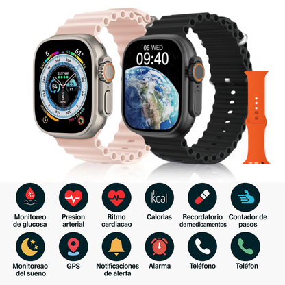 RELOJ INTELIGENTE SMARTWATCH ULTRA + 1 CORREA ADICIONAL GRATIS- 50% DESCUENTO